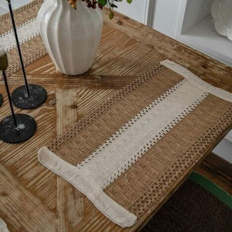 décoration de Noël Table à manger Lot de 4 sets de table en toile de jute fermes sets de table bohème tissés rustiques napperons lavables en lin de coton pour la maison de vacances et la salle à mange (1/4)