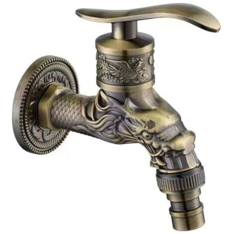 robinet mural en laiton rétro, robinet de jardin extérieur G1/2", robinet monté en laiton antique, robinet mural vintage, robinet sculpté de dragon en cuivre antique