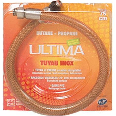 DIPRA - Flexible inox pour gaz butane - propane 75 cm - Validité illimitée - Certifié NF (1/2)