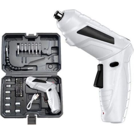 3.6 Nm Cordless Drill/Driver, 1800 mAh 3.6 V Drill/Driver with 47 Accessories, 2-Speed Rotation and LED Light, USB Charging Cable, Ideal for DIY Enthusiasts, Furniture Assembly and Toys (White) (1/4)