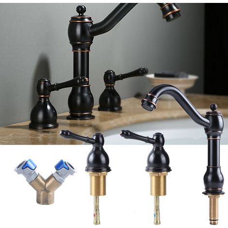 Robinet de style européen tout cuivre à trois trous pour eau chaude et froide, pour lavabos et vasques sous plan de travail (1/5)