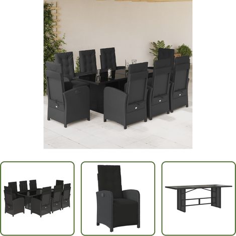 vidaXL Gartenessgruppe - 9-tlg. Garten-Essgruppe mit Kissen Schwarz Poly Rattan (1/5)