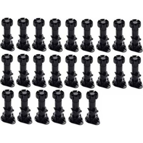 Verstellbare schwarze Kunststoff-Schrankfüße 60-80 mm, 24er-Packung, stabiler Standfuß mit Befestigungsclip, für Küchenmöbel und Sofas (1/5)
