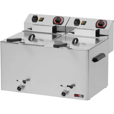 Friteuse électrique double 0,75 kW/l, 8+8 l TOP avec robinet de vidange 400 V REDFOX - FE 77 VT - REDFOX