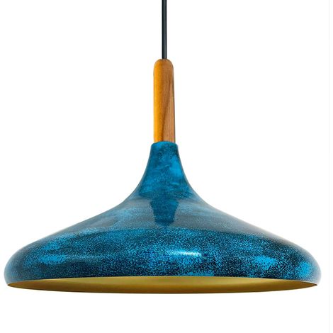 Lampe Suspendue Simple Avec Tête de Lit en Bois Bleu – Lustre Vintage E27 Ø35 cm pour Salon, Chambre ou Salle à Manger (1/4)