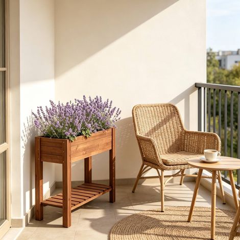 Bac de plantation surélevé en bois 80 x 40 x 75 cm avec étagère de rangement, marron OKMYHOME (1/5)