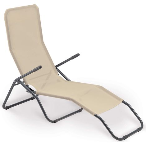 Lettino Prendisole in Acciaio e Textilene Beige
