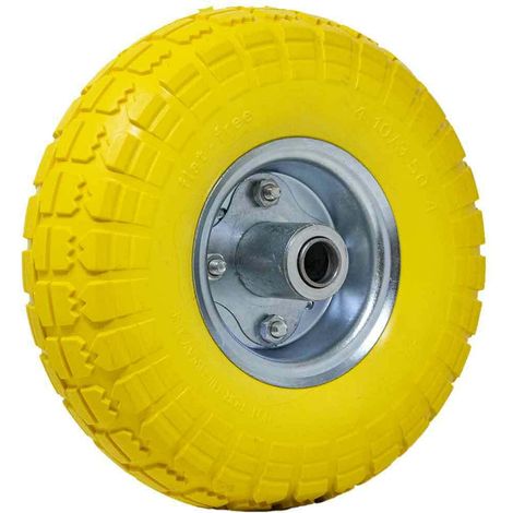 Ruota Piena Antiforatura PU Gialla Carrello Carriola 25cm Asse Decentrato