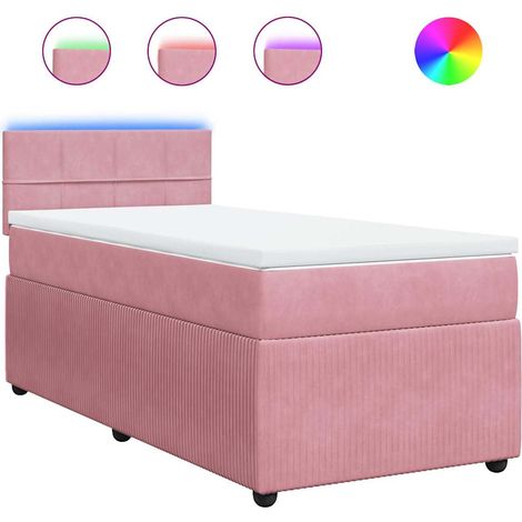Lit simple Lit adulte Sommier à lattes de lit avec matelas Rose 90x200 cm Velours