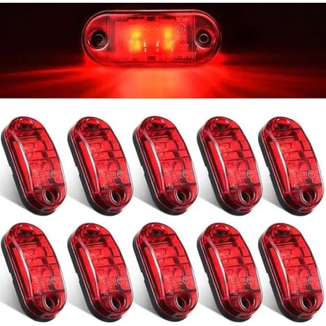 Lot de 10 feux de remorque à LED DC12V/24V, 2 feux de position latéraux étanches à LED (feux ovales de signalisation) pour camion, bateau et camping-car (lumière rouge). (1/4)