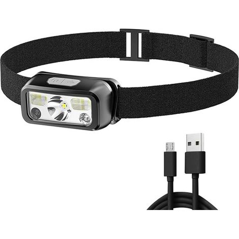 Lampe frontale LED avec détecteur de mouvement IPX4 étanche multifonction lampe de poche 6 modes d'éclairage double source de lumière pour expédition, équitation, pêche (1/5)