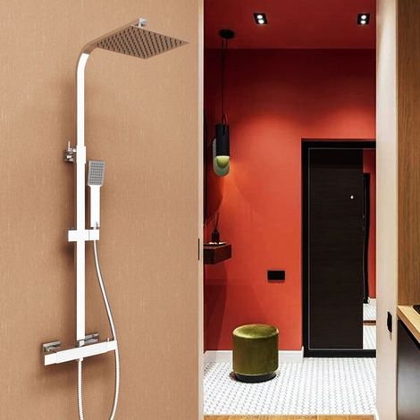 AICA Columna de Ducha con Termostato 38℃, Ducha Lluvia, Mezclador de Acero Inoxidable Anti-quemadura, Barra ajustable 80-120cm