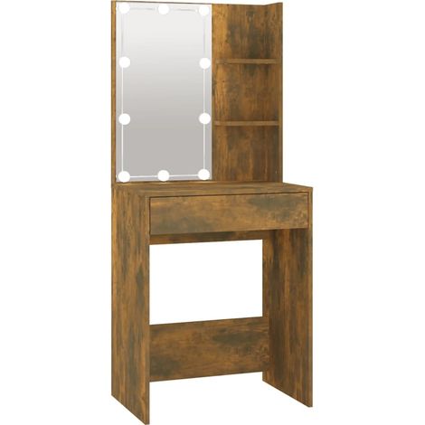 Tocador con LED refinadas líneas rectas x 40 x 140 cm roble ahumado 020006403