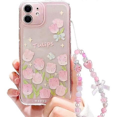 Coque compatible avec iPhone 7, iPhone 8 et iPhone SE 2020/SE 2022. Motifs fleurs et tulipes, nœud papillon, fraise et chaîne de perles. Fine et souple, en TPU. (1/5)