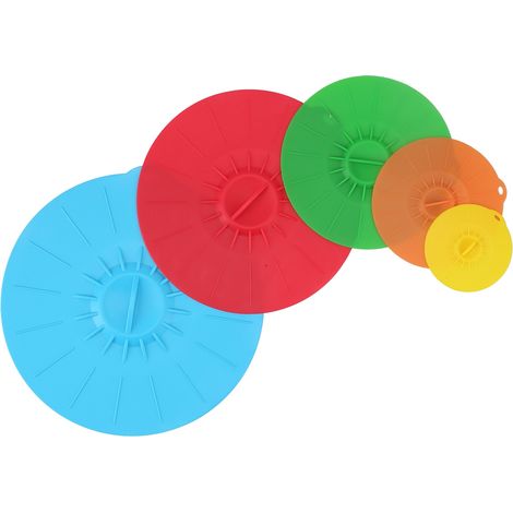 Lot de 5 couvercles multifonctionnels en silicone alimentaire pour bols et casseroles, avec fermeture sous vide. (1/5)