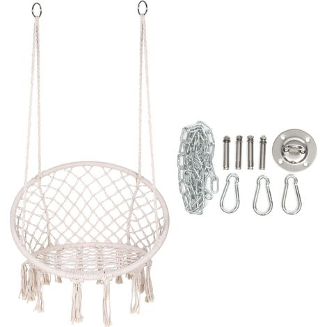 Fauteuil hamac en macramé avec kit de fixation, corde coton, charge 150 kg (intérieur/extérieur) (1/5)