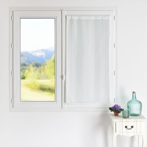 Petit voilage droit uni à rayures fantaisie Blanc 90x210 cm (1/4)