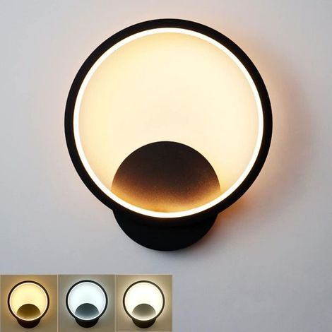 12-W-LED-Wandleuchte für den Innenbereich, runde schwarze Wandleuchte, Warmweiß, Neutralweiß, Kaltweiß, drei Beleuchtungsmodi, RA≥85 Wandleuchte für Schlafzimmer, Wohnzimmer, Treppenhaus, Flur [Energi