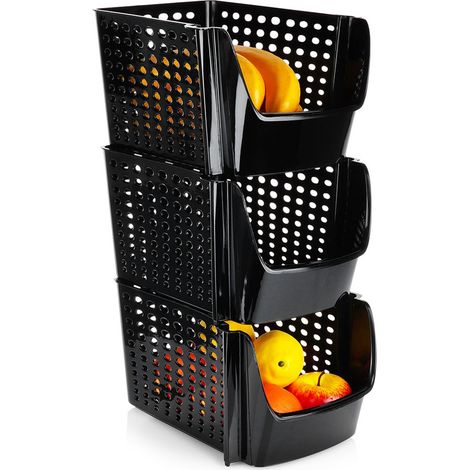 Contenedor para frutas y verduras, color negro, 29x21x16 cm, 3 unidades. (1/5)