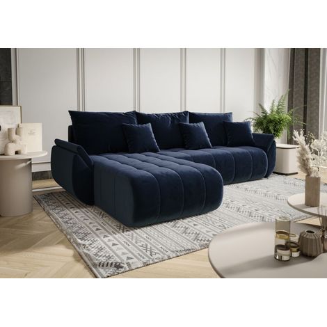 Ecksofa Schlafsofa AKITA Stoff Monolith Dunkelblau Ottomane Links (1/3)