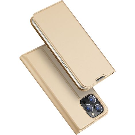 Custodia a portafoglio antipolvere per iPhone 14 Pro, realizzata in silicone, con bordi antiurto, ritagli precisi per un facile utilizzo e funzione di supporto pieghevole. Colore nero.