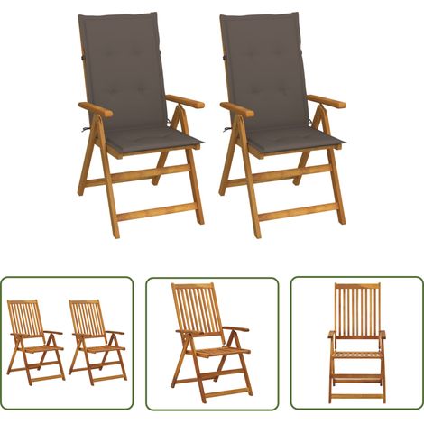 The Living Store Chaises inclinables de jardin lot de 2 et coussins Bois acacia - Chaise De Jardin - Fauteuil De Jardin - Mobilier De Jardin - Chaise Inclinable - Chaise Pliante (1/5)