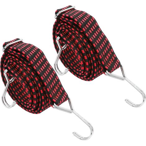Lot de 2 élastiques plats réglables avec crochets, sangles en latex robustes avec réglage de longueur, boucle métallique, cordons élastiques pour bagages, rouge 3M
