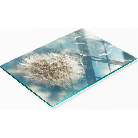 Tabla de cocina de vidrio templado con diseño decorativo de diente de león, 80x52 cm. (1/5)