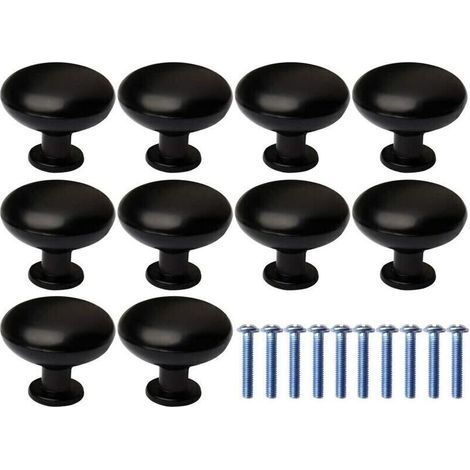 Boutons de Porte, 10Pcs Tiroir de Porte Poignée Bouton Poignée de Meuble, Rond Noir Boutons Poignée pour Placards de Cuisine(avec 10 vis de fixation) (1/4)
