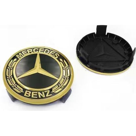 Satz mit 4 Radnabenkappen (75 mm) für Mercedes CE-Klasse GLK GLC CLS ML AB, goldenes Weizen-Design, Felgenmittenemblem, 4 Stück, Gold (1/2)