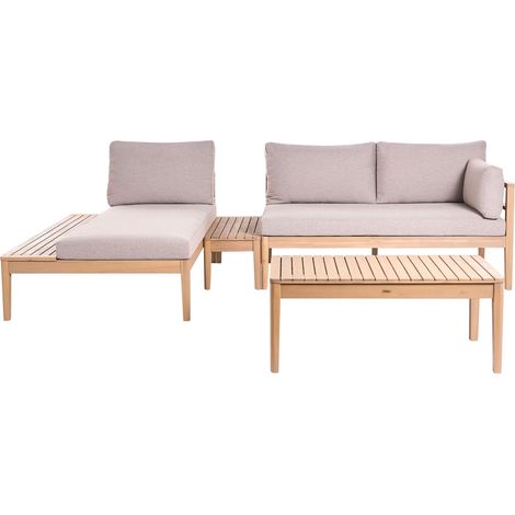 Garden Sofa Set Light Brown Acacia Wood Light Beige Fabric Cushions Modern Design Outdoor Patio TALLA (1/5)