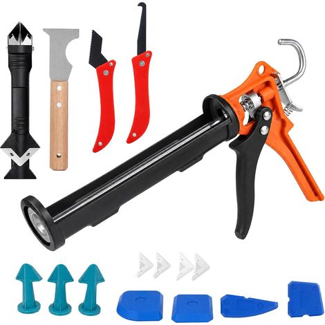 Kit Pistolet à Cartouche avec Décapant Silicone et Lisseur de Joint – Pistolet à Silicone 310ml et Outils pour Enlever et Lisser les Joints – Cuisine, Salle de Bain, Carrelage (1/5)