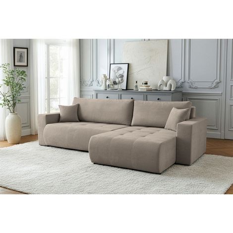 Ecksofa Schlafsofa Sofa ARMARI in Stoff Wind Taupe Ottomane Links