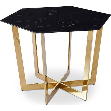 Table Hexagonale 120 cm – Plateau Verre Effet Marbre Noir (1/5)