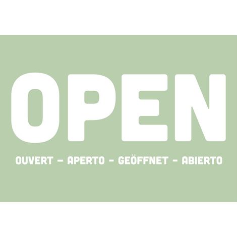 Panneau ardoise "Open - Closed" multilingues en PVC format A5 avec fixation ventouse (fond pastel)