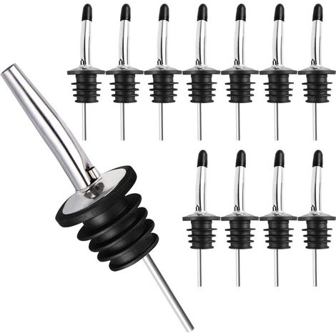 12Pcs Verseurs en acier inoxydable, Bec Verseur Conique Bouteille Bec conique avec Capuchons en Caoutchouc pour Liqueur, vin, Huile, Liqueur, sirop