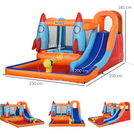 Château gonflable avec souffleur, patchs et matériel de fixation, 350 cm x 250 cm x 185 cm, multicolore (1/5)
