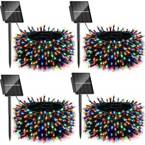 Lot de 4 Guirlande Noel Exterieure Solaire,12M 100LED Guirlande Lumineuse Exterieure Solaire,Étanche IP65,8 Mode Guirlande Exterieur Décor pour Balcon Gardin Sapin de Noël, Multicolore