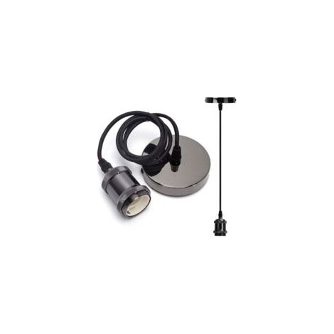 Portalámparas metálico vintage E27, lámpara colgante retro E27 con cable, lámpara colgante vintage con soporte de techo, cable de 1 m, negro - Crezuo (1/4)