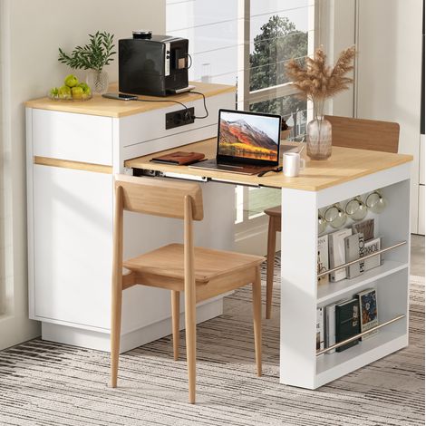Ausziehbare Kücheninsel 58–154 × 80,5 × 94 cm aus weißem MDF, Stauraum – MEUBLIV (1/5)