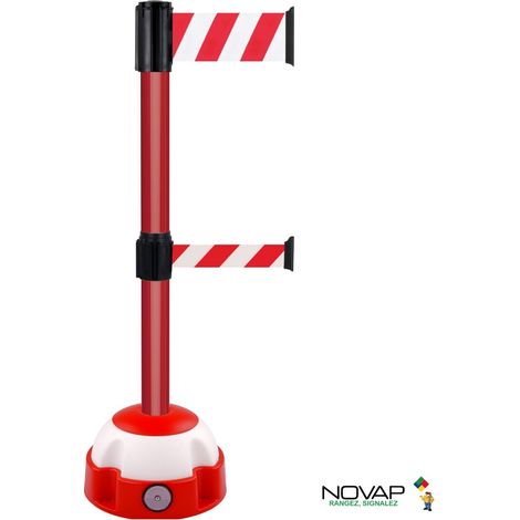 Poteau Alu Rouge à double sangle Rouge/Blanc hachuré 3m x 100 & 50mm sur socle Balise - 2900225