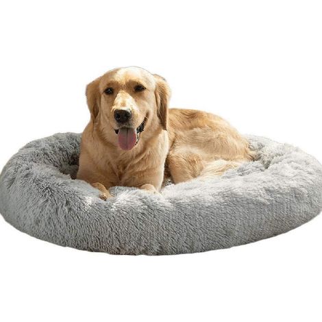 Deluxe Hundebett rund Plüsch Katzenbett Donut-Form XL 100cm Grau waschbar