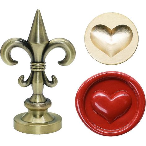 Tampon à cire en forme de cœur 3D 25-26 - Manche floral en bronze pour invitations/cadeaux (1/4)