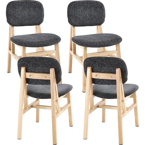 Wahson Set di 4 Sedie da Cucina in Tessuto con Gambe in Legno, Stile Rustico per Pranzo e Soggiorno, Grigio