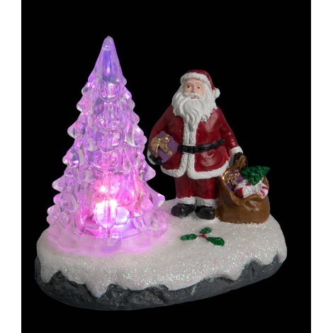 Personaggio del villaggio e albero di Natale illuminati 1 LED H.9,5cm assortiti - Babbo natale - Feeric lights & christmas (1/5)