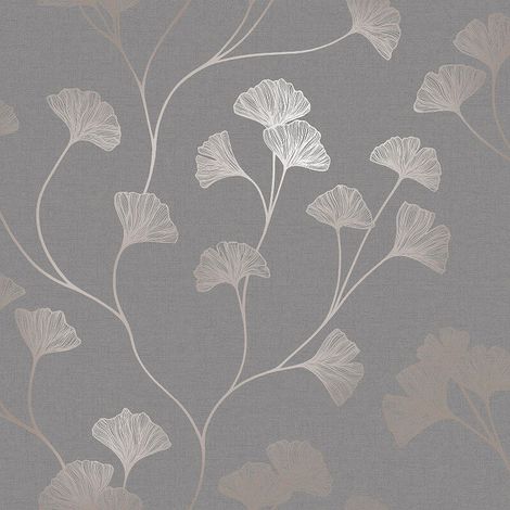 Floral Wallpaper Flowers Grey Rose Gold Metallic Shimmer Holden Decor Ginkgo (1/3)