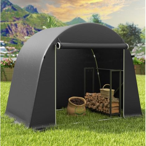 Cobertizo portátil para bicicletas, puerta enrollable con cremallera, metal galvanizado gris oscuro (1/5)