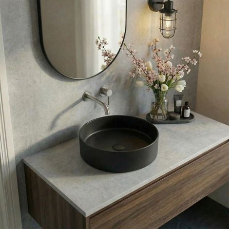 Ceramia PixL 36 x 36 x 13,5 cm lavabo sobre encimera Infinitio, sin rebosadero, negro mate (CEPX3636BKM)