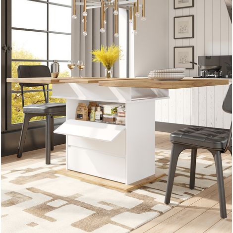 MEUBLIV Mesa extensible 110-140x80 cm blanca con almacenamiento integrado (1/5)