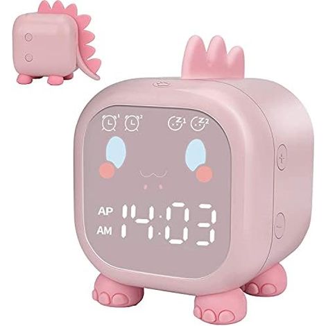 Cute Child Alarm Clock, Multifunctional Adjustable Night Light Countdown Snooze Voice Control Rechargeable Clock (Pink) (1/5)
